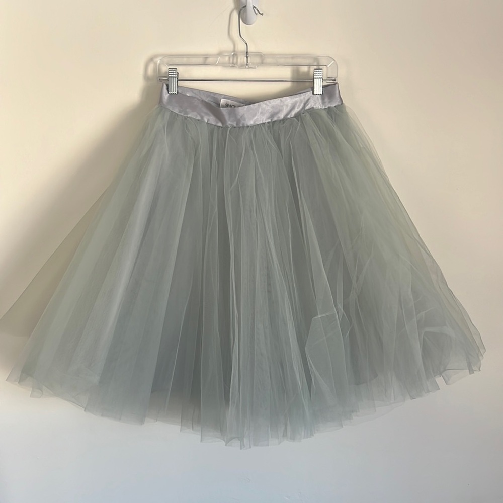Mint Tulle midi skirt.